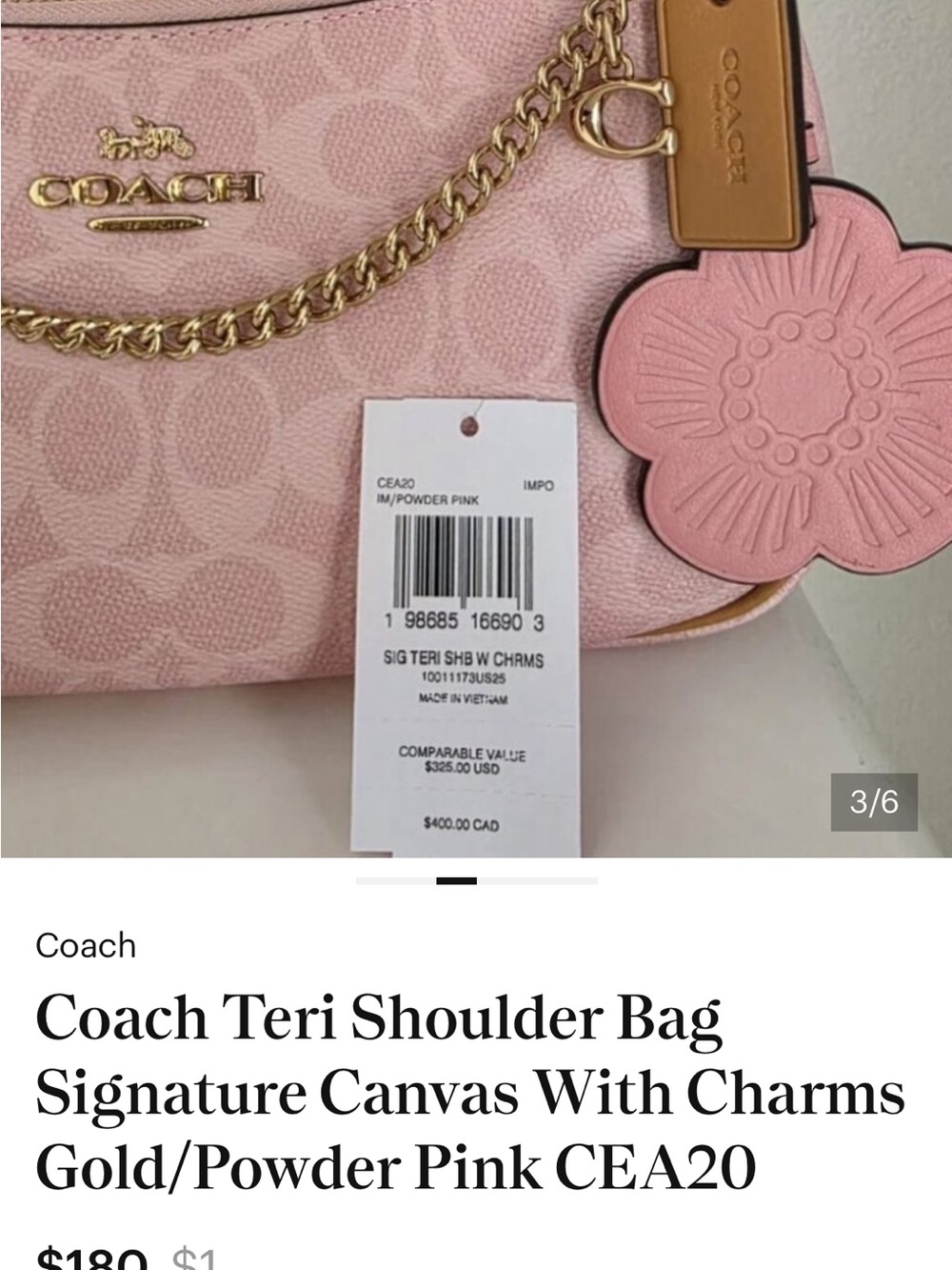 Coach Pink Signature Logo Mini Shoulder Bag with Gold Chain Detail - Picture 6 of 6